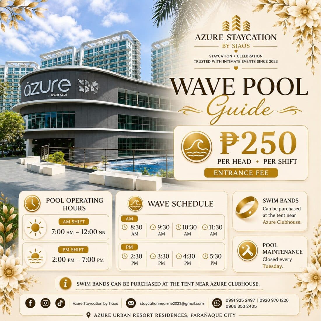 Azure Wave Pool Guide — ₱250 entrance fee per head per shift