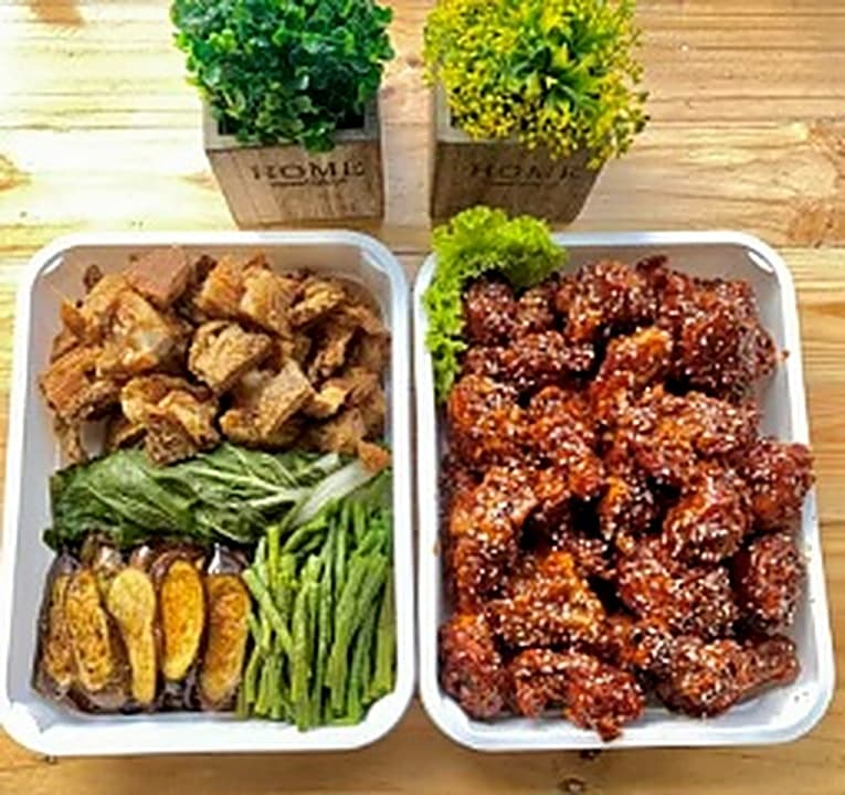 Crispy Bagnet Kare-Kare and Korean Style Chicken or Buttered Chicken