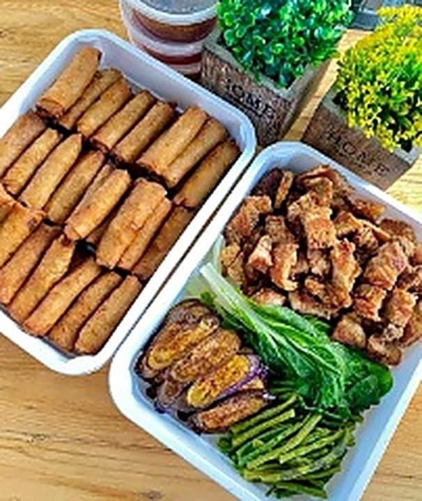 Crispy Bagnet Kare-Kare and Lumpiang Shanghai