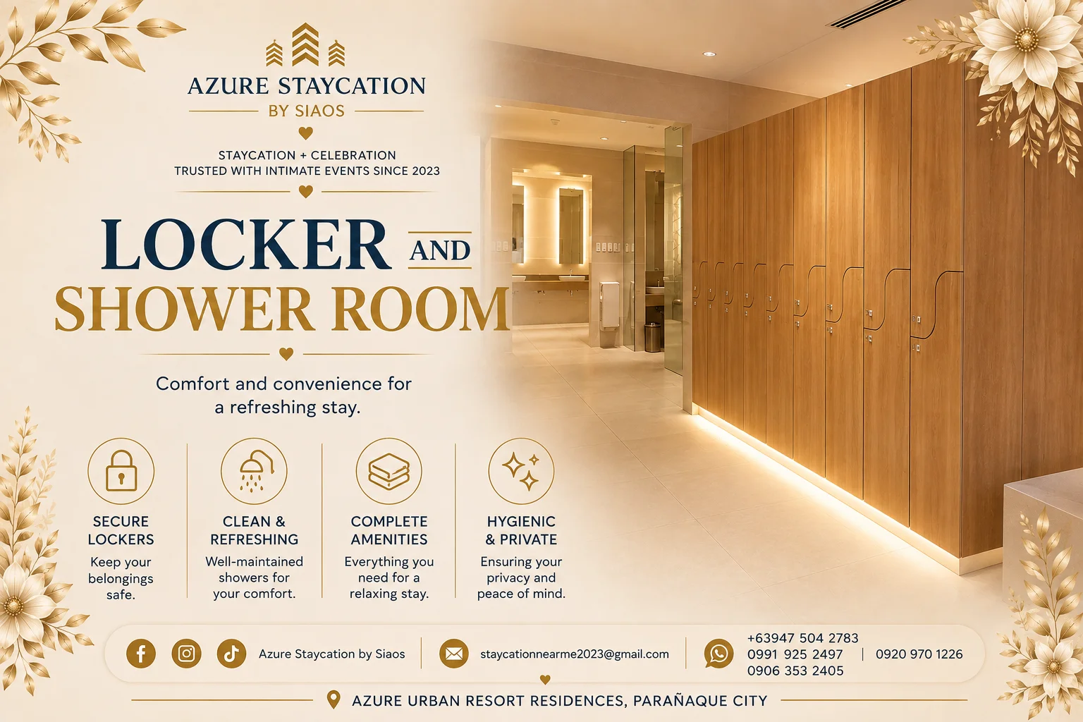 Locker and shower areas for guests using the wave pool