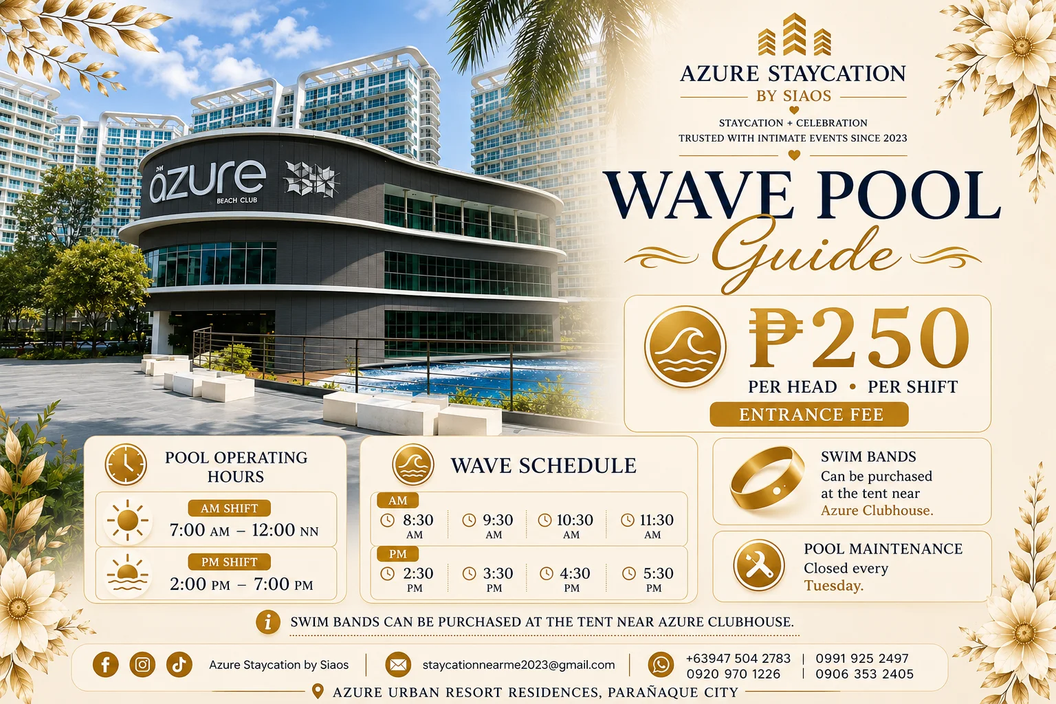 Azure wave pool shift schedule showing morning and afternoon slots