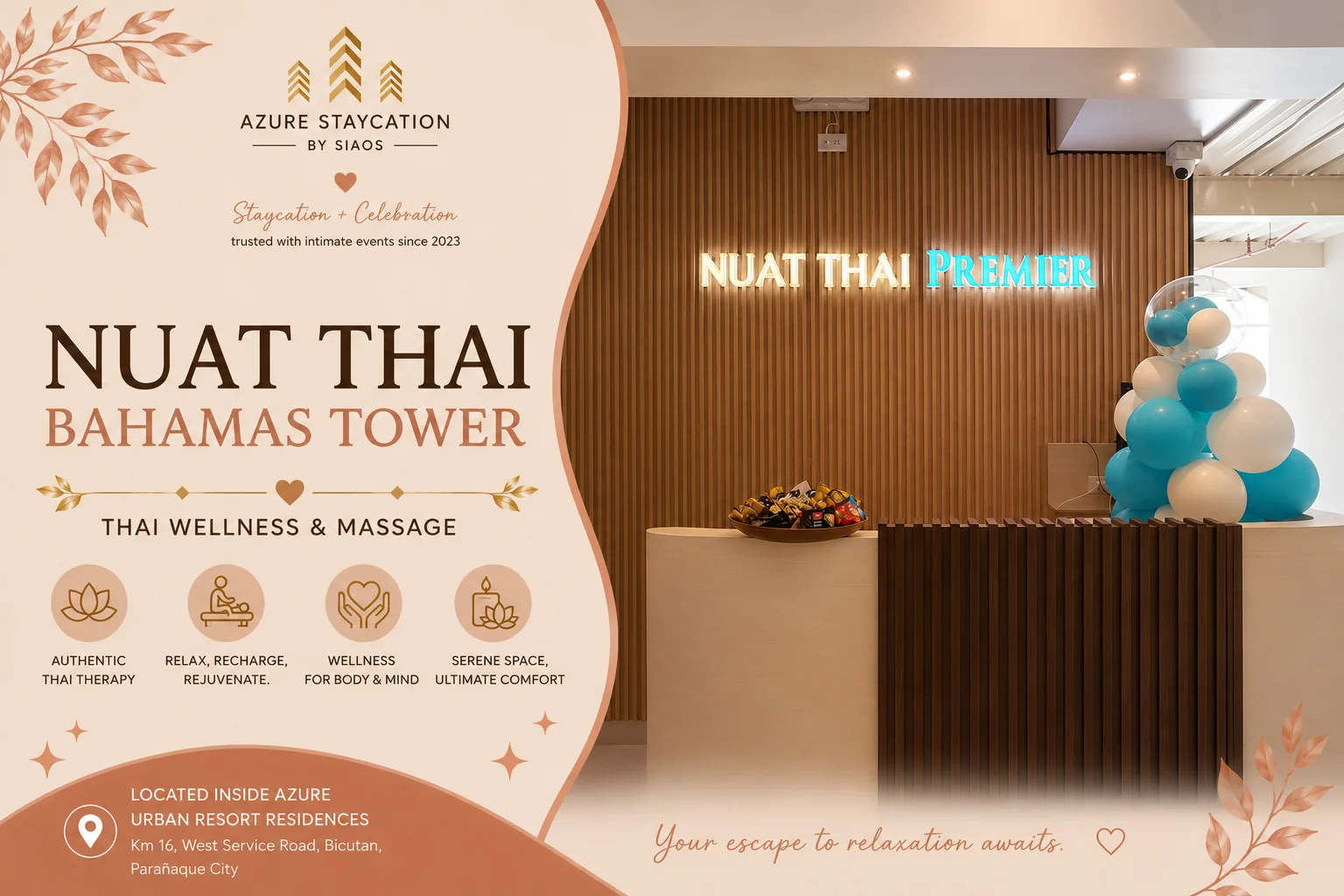 Nuat Thai massage and wellness spa at Bahamas Tower, Azure Urban Resort Residences