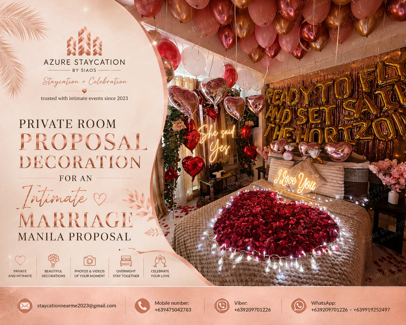 Private room proposal decoration with roses and fairy lights for an intimate Manila proposal