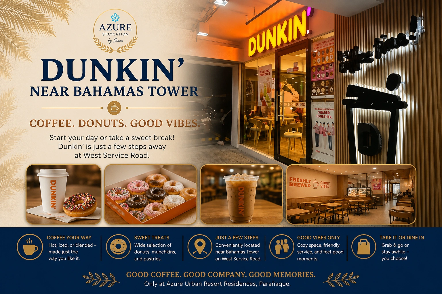 Dunkin' donuts and coffee branch near Azure on West Service Road